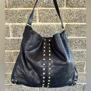 Michale Kors black leather tote with gold studs